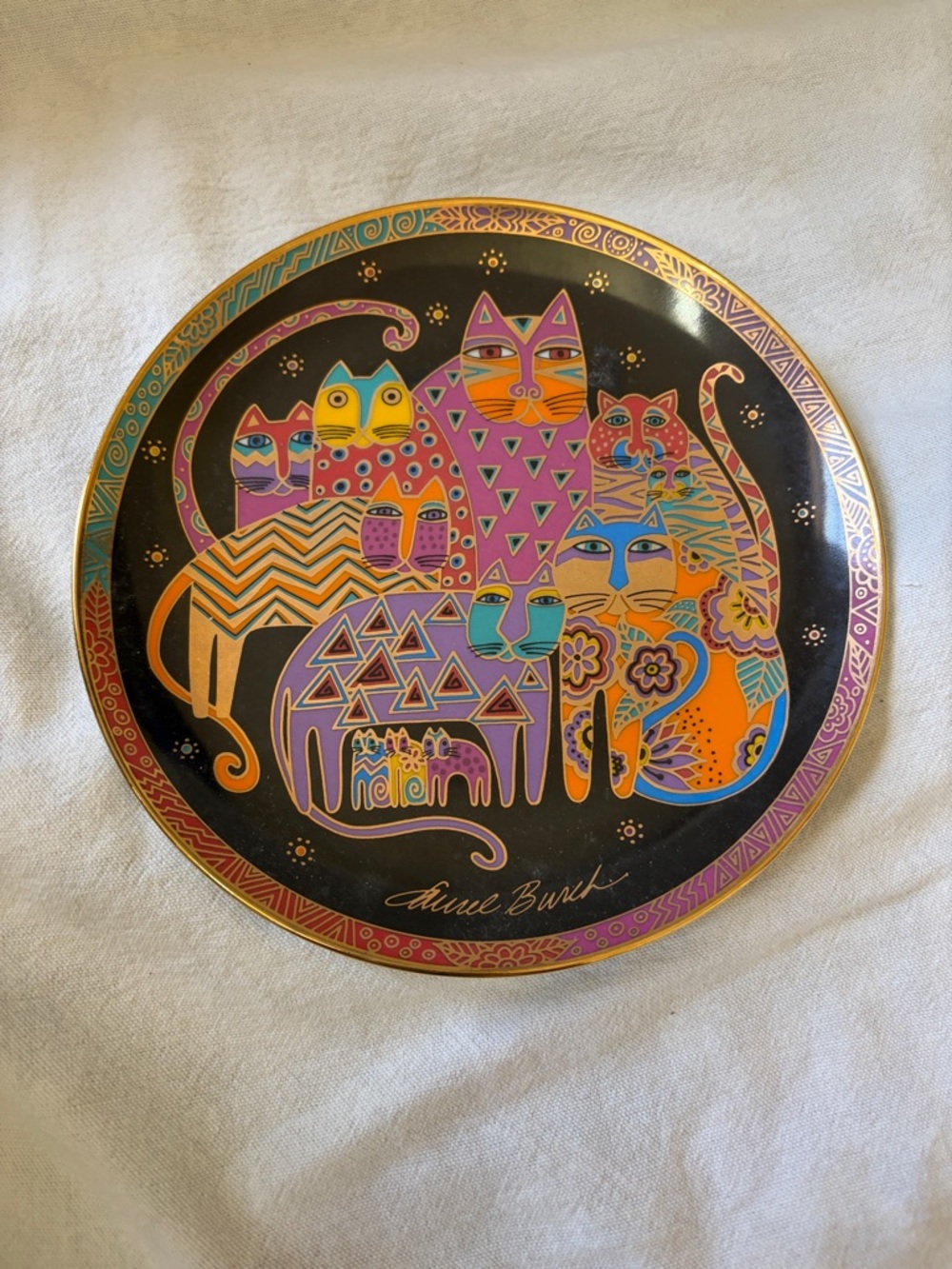 Colorful Cat Art Decorative Plate by Anne Birk